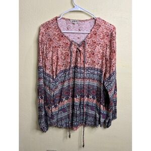 One World Paisley Boho Blouse Pink Purple Raton/Lurex Long Sleeve Top
